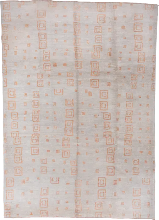 No. 75443 cream rug with coral-orange outlined squares in vertical columns