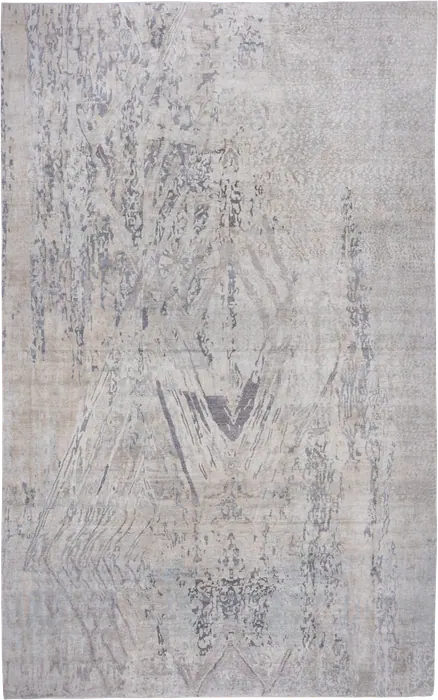 No. 78290 narrow grey-beige rug with jagged charcoal V motif