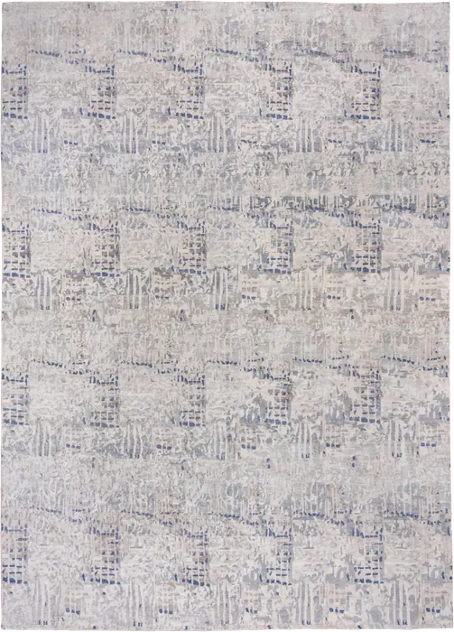 No. 78584 off-white rug with faded slate-blue block grid